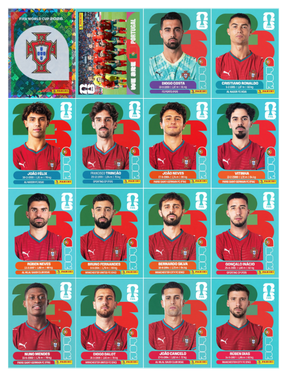 Figurinhas seleção de Portugal Copa 2026